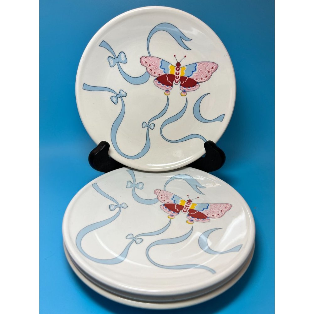 Grindley of Stoke Dessert Plates England Set of 4 Butterfly Charlotte Finn 7"